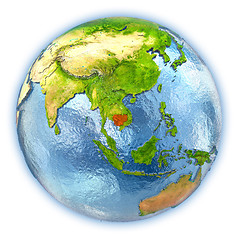 Image showing Cambodia on isolated globe