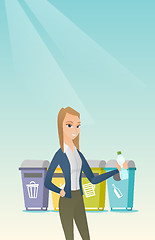 Image showing Woman throwing away plastic bottle.