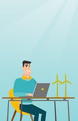 Image showing Man working with model of wind turbines.