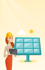 Image showing Female worker of solar power plant.