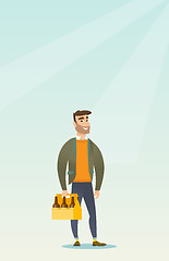 Image showing Man with pack of beer vector illustration.