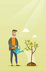 Image showing Man watering tree vector illustration.