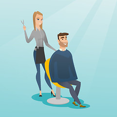 Image showing Hairdresser making haircut to hipster man.