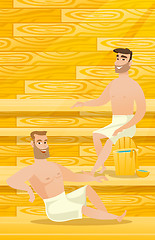 Image showing Caucasian men relaxing in sauna.