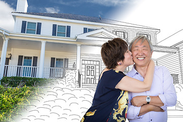 Image showing Chinese Senior Adult Couple Kissing In Front Of Custom House Dra