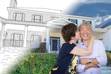 Image showing Chinese Senior Adult Couple Kissing In Front Of Custom House Dra