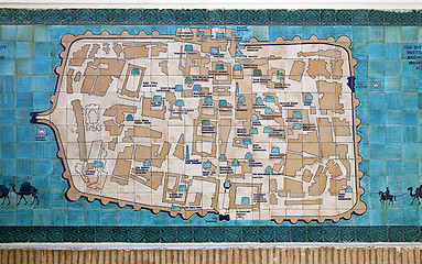 Image showing KHIVA, UZBEKISTAN - MAY 01, 2014: The map of Khiva on the ceramic tiles