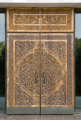 Image showing Traditional carved wooden door, Uzbekistan