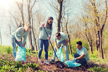 Image showing volunteers with garbage bags cleaning park area