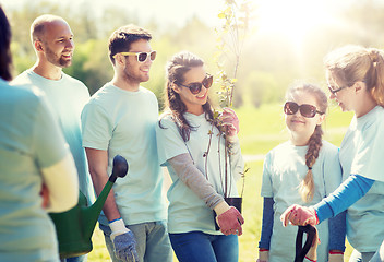 Image showing group of volunteers with trees and rake in park