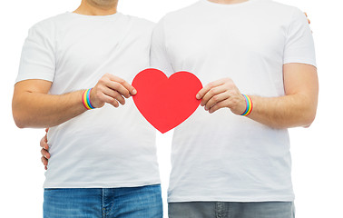 Image showing couple with gay pride rainbow wristbands and heart