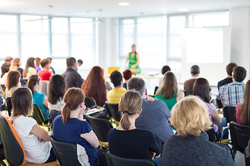 Image showing Speaker giving presentation on business conference.