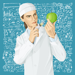 Image showing Doctor does gmo modification to an apple
