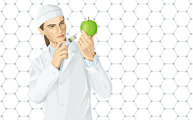 Image showing Doctor does gmo modification to an apple