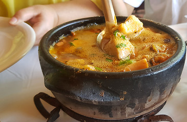 Image showing clay pan with seafood 