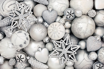 Image showing Silver and White Christmas Bauble Decorations