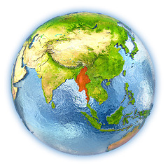 Image showing Myanmar on isolated globe