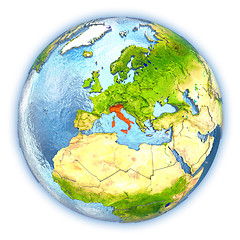Image showing Italy on isolated globe