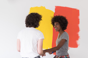 Image showing multiethnic couple painting interior wall
