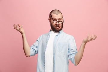 Image showing The crazy man in stress isolated on pink