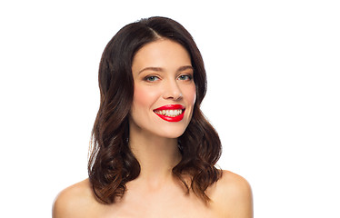 Image showing beautiful smiling young woman with red lipstick