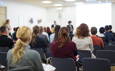 Image showing Speaker giving presentation on business conference.