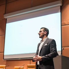 Image showing Speaker giving talk at Business Conference.