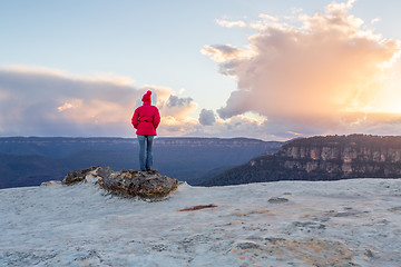 Image showing Female enjoying magnificent views Blue Mountains Australia