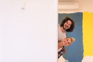 Image showing portrait of a couple painting interior wall