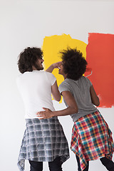 Image showing multiethnic couple painting interior wall