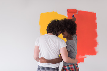 Image showing multiethnic couple painting interior wall