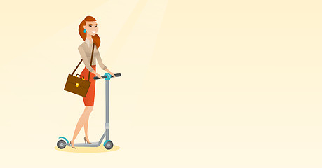 Image showing Woman riding kick scooter vector illustration.