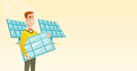 Image showing Man holding solar panel vector illustration.