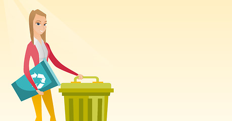 Image showing Woman with recycle bin and trash can.