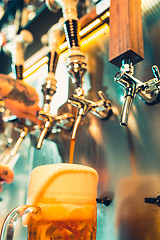 Image showing Glass of beer with barrel, bottle and fresh hops still-life