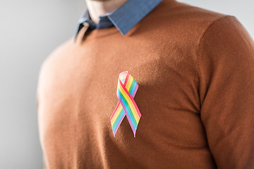 Image showing man with gay pride rainbow awareness ribbon