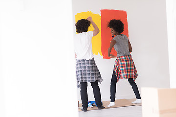 Image showing multiethnic couple painting interior wall