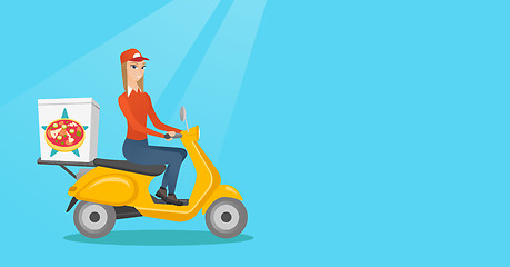 Image showing Woman delivering pizza on scooter.