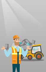 Image showing Worker and bulldozer at rubbish dump.