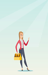 Image showing Woman with pack of beer vector illustration.