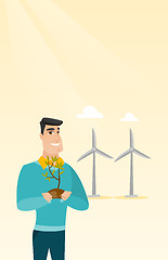 Image showing Man holding small plant vector illustration.