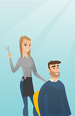 Image showing Hairdresser making haircut to hipster man.