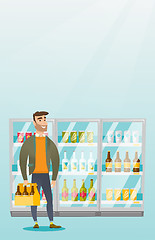 Image showing Man with pack of beer at supermarket.