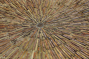 Image showing Cobble concentric mosaic. Patterned floor walkway in the park.