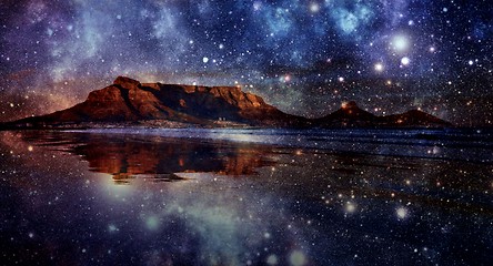 Image showing Table Mountain with a night sky