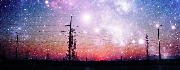 Image showing electric power transmission and night sky