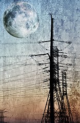 Image showing electric power transmission and full moon