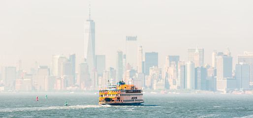 Image showing Staten Island Ferry and Lower Manhattan Skyline, New York, USA.