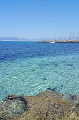 Image showing Beautiful sea views with yacht and Palma de Mallorca on the hori