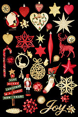 Image showing Christmas Gold Joy Sign and Decorations